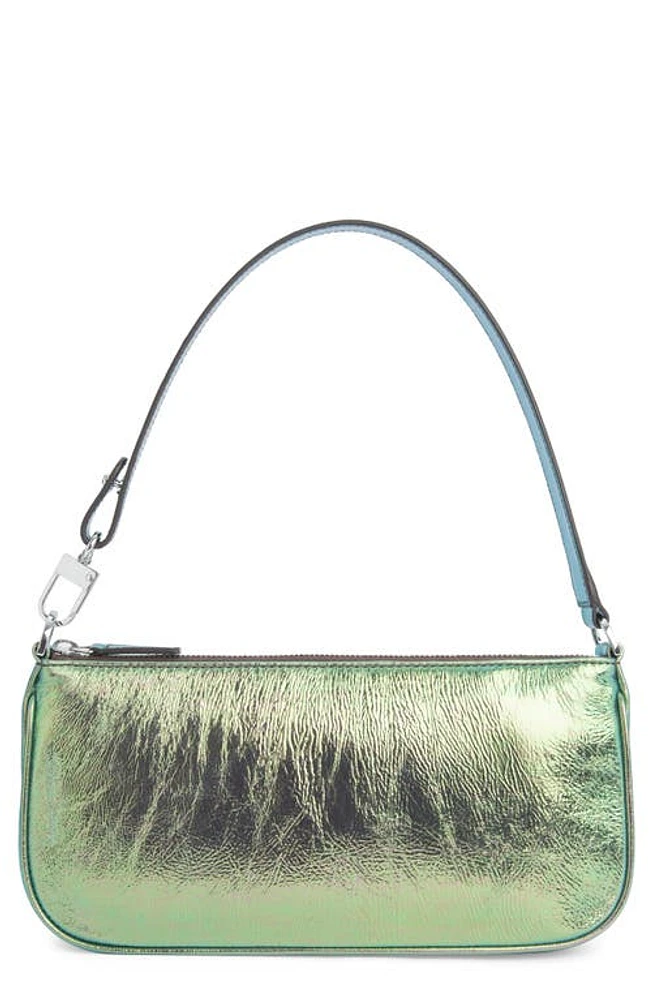 By Far Rachel Metallic Leather Convertible Shoulder Bag in Green Scarabee at Nordstrom