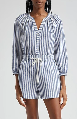 Veronica Beard Judith Stripe Stretch Cotton Button-Up Shirt Blue/White at Nordstrom,