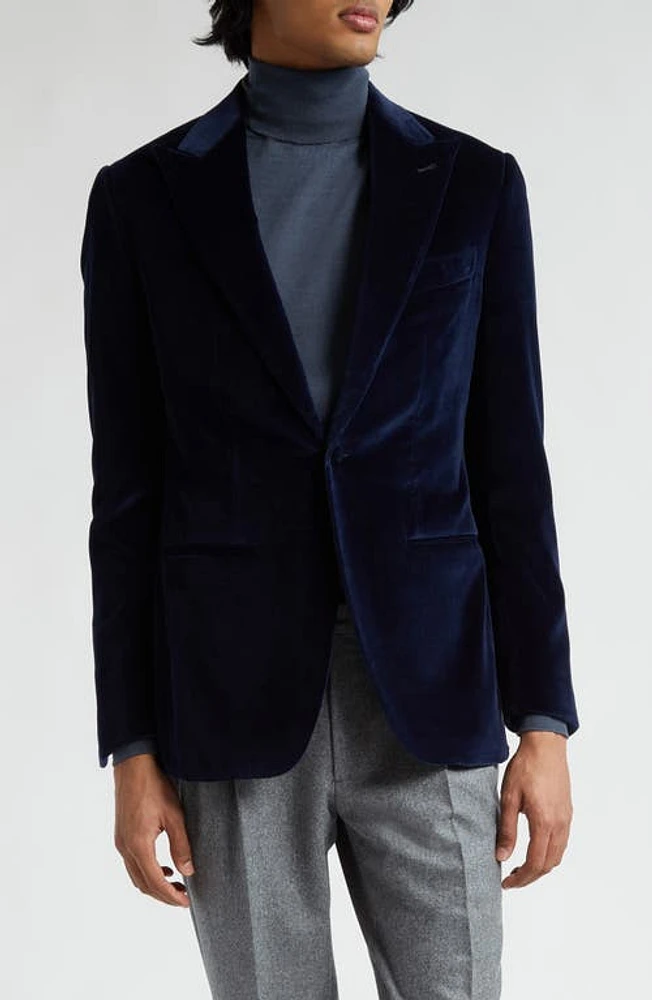 Thom Sweeney Peak Lapel Velveteen Dinner Jacket Navy at Nordstrom, Us