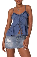 EDIKTED Juniper Ruffle Tie Front Camisole Blue at Nordstrom,