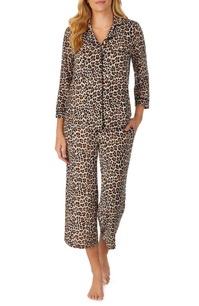 Kate Spade New York animal print jersey crop pajamas in Brown Animal Print at Nordstrom, Size Large