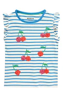 Mini Boden Kids' Cherry Ruffle Trim Shirt Vanilla Pod/Cabanna Blue at Nordstrom,