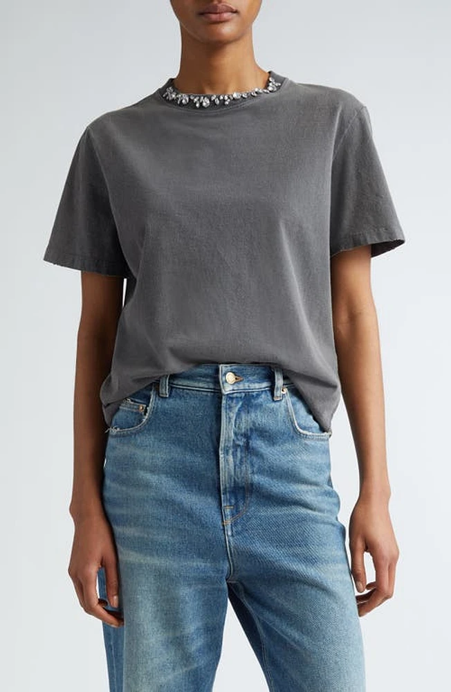 Golden Goose Crystal Embellished Distressed Cotton T-Shirt Anthracite at Nordstrom,