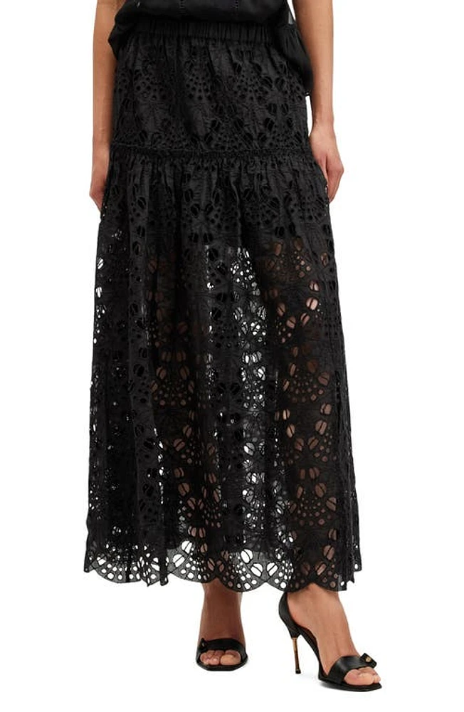 AllSaints Rosie Embroidered Skirt Black at Nordstrom, Us