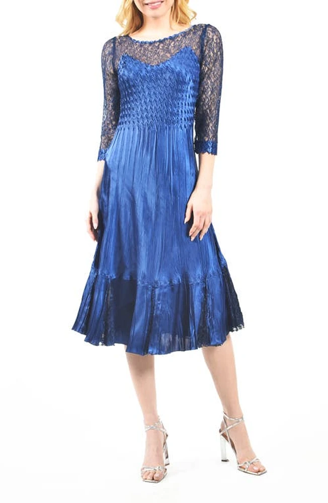 Komarov Illusion Neck Lace & Chiffon Cocktail Dress Navy at Nordstrom,