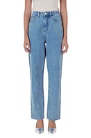 Endless Rose Crystal Embellished High Waist Rigid Straight Leg Jeans Denim at Nordstrom,