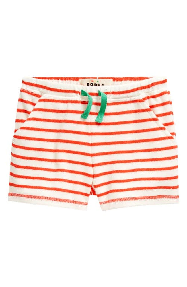 Mini Boden Kids' Stripe Terry Cloth Shorts Jam Red Strawberry at Nordstrom,