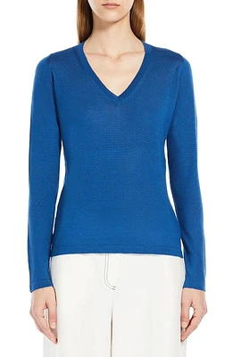 Max Mara Leisure Cavour V-Neck Virgin Wool Sweater in Cornflower Blue at Nordstrom, Size Medium