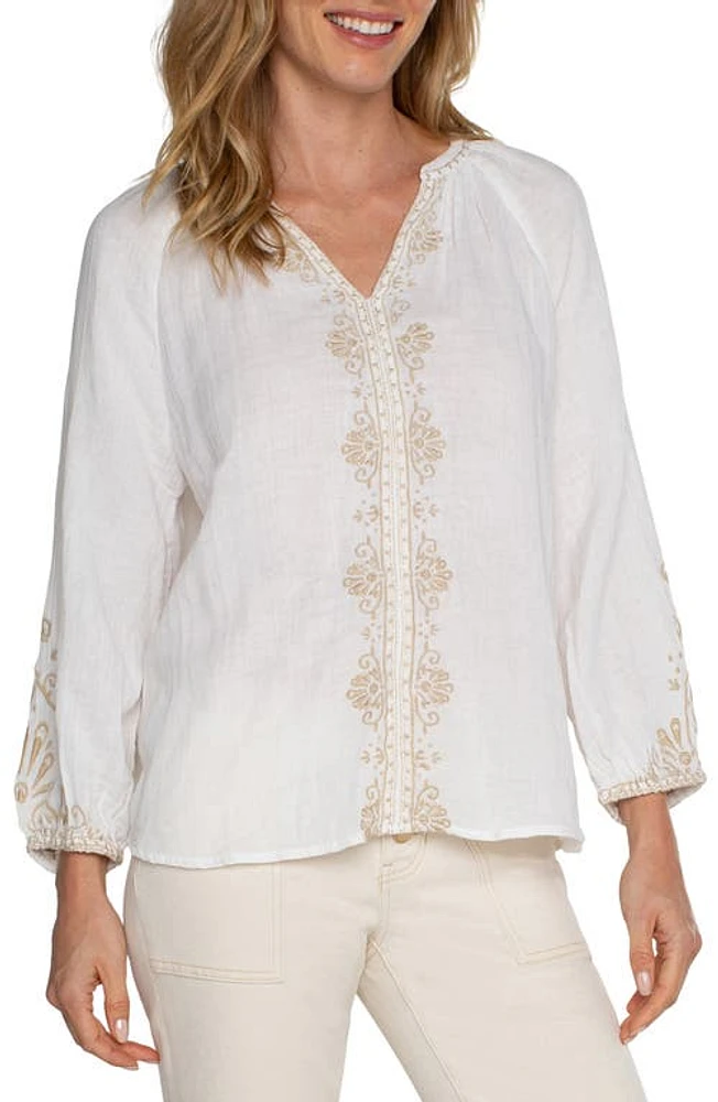 Liverpool Los Angeles Embroidered Double Gauze Top Off Embroidery at Nordstrom,