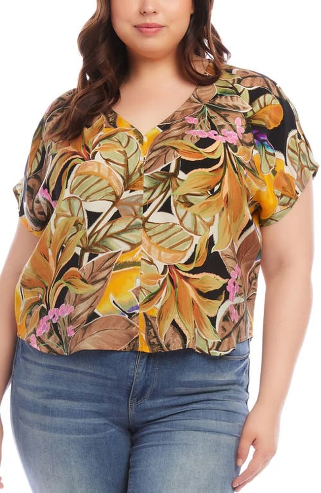 Karen Kane Floral V-Neck Top in Print at Nordstrom