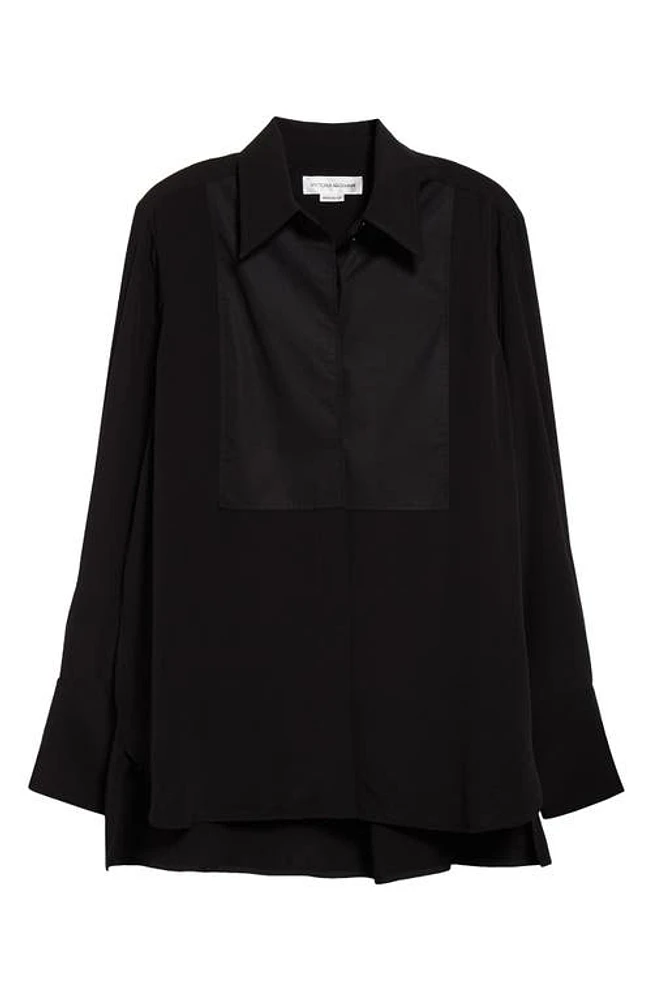 Victoria Beckham Contrast Bib Mixed Media Button-Up Shirt Black at Nordstrom, Us