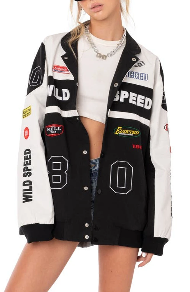 EDIKTED Wild Speed Patch Jacket Black-And-White at Nordstrom,