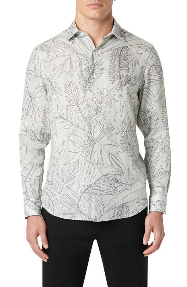 Bugatchi Axel Shaped Fit Woven Linen Button-Up Shirt Cement at Nordstrom,