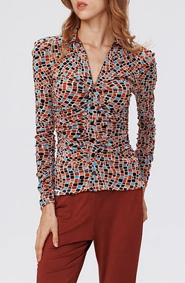 Diane von Furstenberg Nathaniel Center Ruched Reversible Mesh Top Mosaic/Chain Spots Print at Nordstrom,