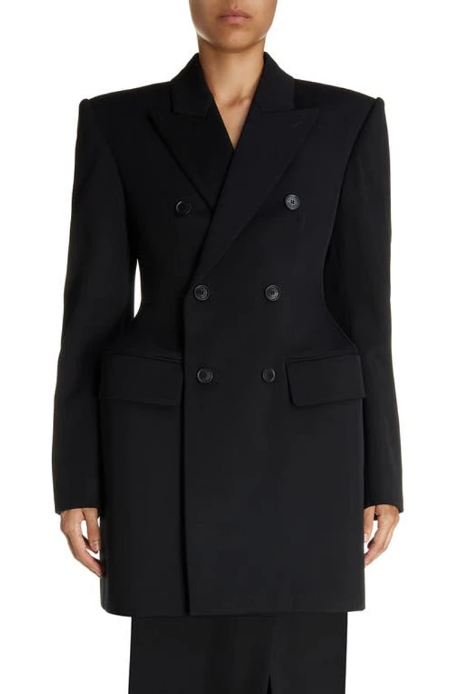 Balenciaga Clinched Hourglass Double Breasted Wool Gabardine Blazer Black at Nordstrom, Us