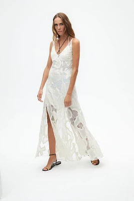 Nocturne Embroidered Long Dress in Ecru at Nordstrom