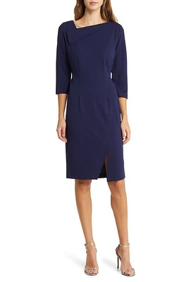 Connected Apparel Asymmetric Neck Sheath Dress Navy at Nordstrom,