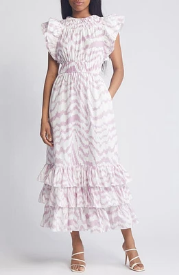 Saylor Zenith Print Flutter Sleeve Maxi Dress Lavender at Nordstrom,