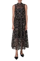 Akris punto Metallic Embroidery Sleeveless Midi Dress Black-Gold at Nordstrom,