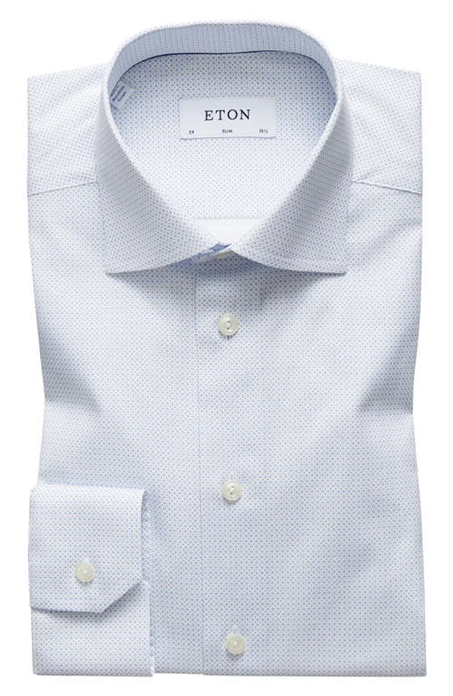 Eton Slim Fit Dot Print Dress Shirt Lt Blue at Nordstrom,