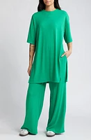 Dressed in Lala Leveled Up Ribbed Oversize T-Shirt & High Waist Crop Pants in Kelly Green at Nordstrom, Size Small