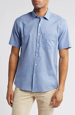 Scott Barber Heathered Chambray Short Sleeve Button-Up Shirt in Dusk at Nordstrom, Size Xx-Large