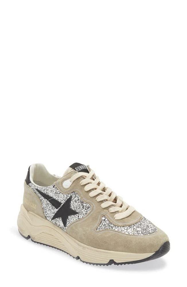 Golden Goose Running Sole Suede & Glitter Sneaker in Silver/Black at Nordstrom, Size 10Us