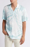 Bugatchi Jackson Abstract Print Camp Shirt White/Seafoam at Nordstrom,