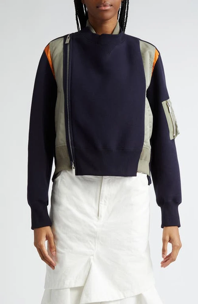 Sacai Sponge Mixed Media Jacket in Navy L/Khaki at Nordstrom, Size 3