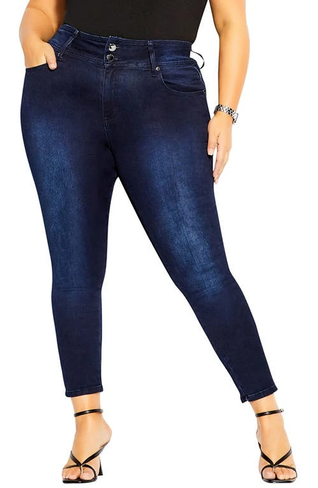 City Chic Harley High Waist Skinny Jeans Dark Denim at