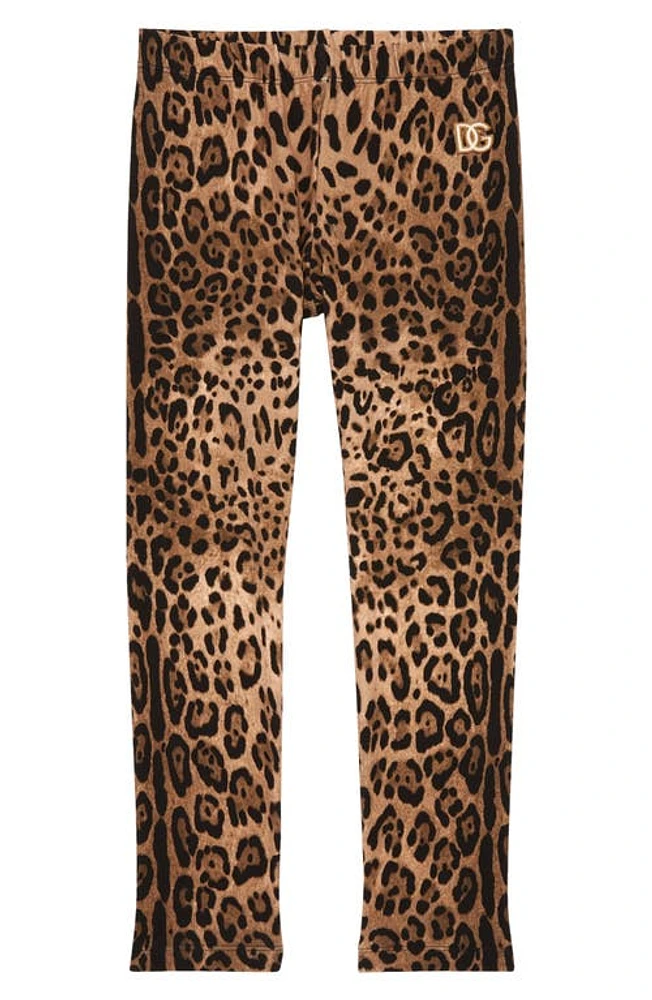 Dolce & Gabbana Kids' Leopard Print Leggings in Hk93M Leo Fdo Nocciola at Nordstrom, Size 4Y