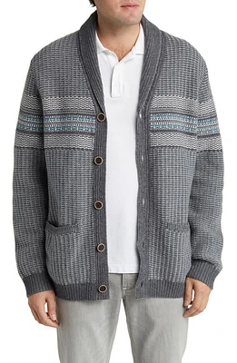 Tommy Bahama Sea Wall Stripe Merino Wool Blend Cardigan in Charcoal Grey at Nordstrom, Size Medium