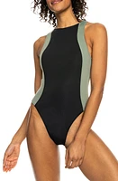 Roxy Pro Performance One-Piece Swimsuit Anthracite at Nordstrom,