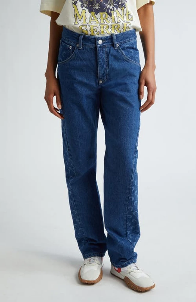 Marine Serre Crescent Moon Panel Straight Leg Jeans Blue at Nordstrom, Us