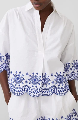 French Connection Alissa Embroidered Cotton Top Linen Whit at Nordstrom,