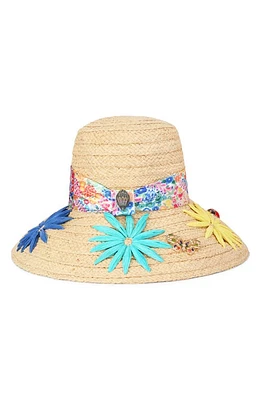 Kurt Geiger London Floral Straw Sun Hat in Beige Multi at Nordstrom