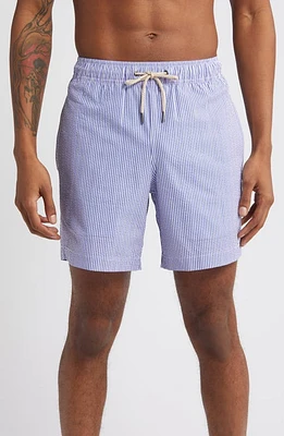 Fair Harbor The Bayberry Swim Trunks Light Blue Seersucker at Nordstrom,