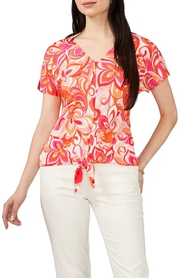 Chaus V-Neck Tie Front Top Peach/Red/Coral at Nordstrom,