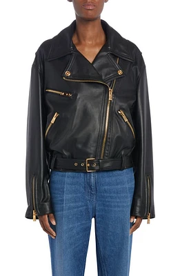 Versace Lambskin Leather Biker Jacket 1B000 Black at Nordstrom, Us