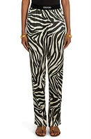 TOM FORD Zebra Print Stretch Silk Satin Pajama Pants Ecru/Black at Nordstrom,