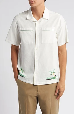 Wax London Newton Short Sleeve Cotton & Linen Convertible Collar Camp Shirt Ecru at Nordstrom,