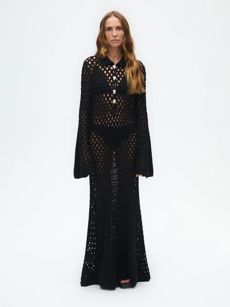 Nocturne Long Mesh Dress in Black at Nordstrom