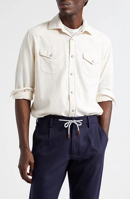 Eleventy Cotton Corduroy Western Shirt White at Nordstrom,