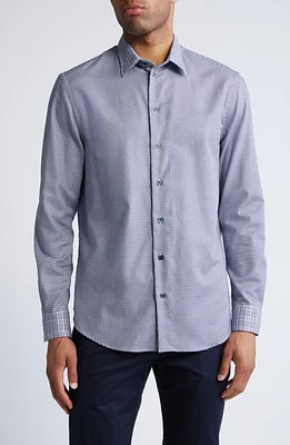 Emporio Armani Houndstooth Cotton Button-Up Shirt Navy at Nordstrom,