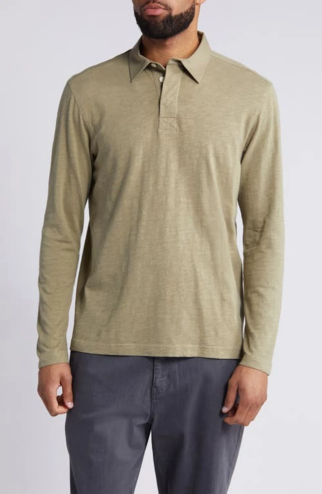 Treasure & Bond Long Sleeve Cotton Polo Olive Mermaid at Nordstrom,