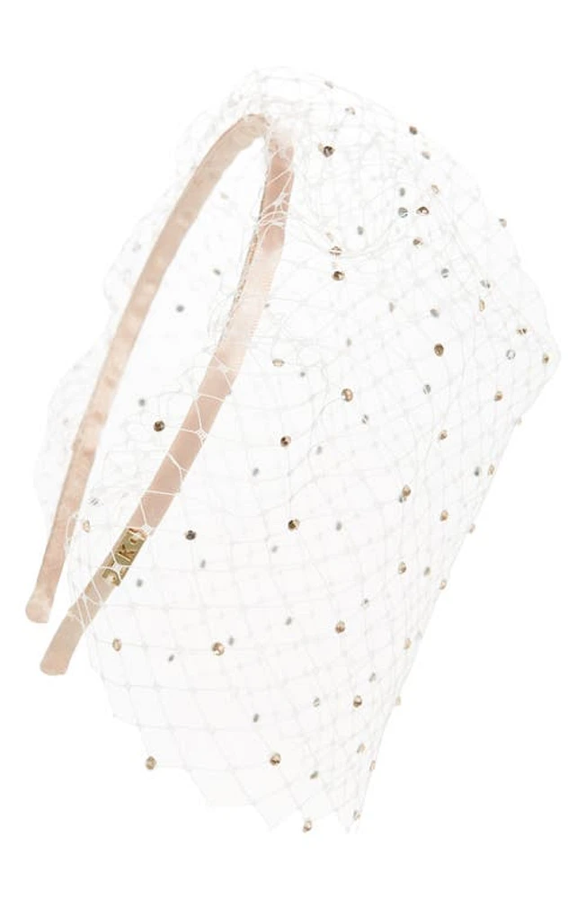 Eugenia Kim Crystal Veil Satin Headband in Blush at Nordstrom