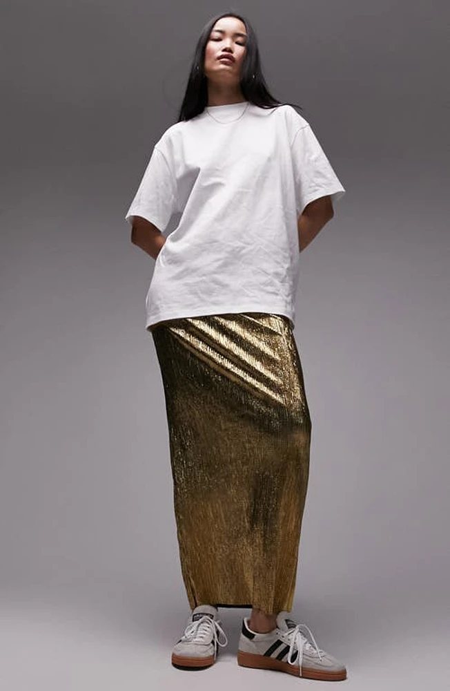 Topshop Textured Metallic Maxi Skirt Gold at Nordstrom, Us