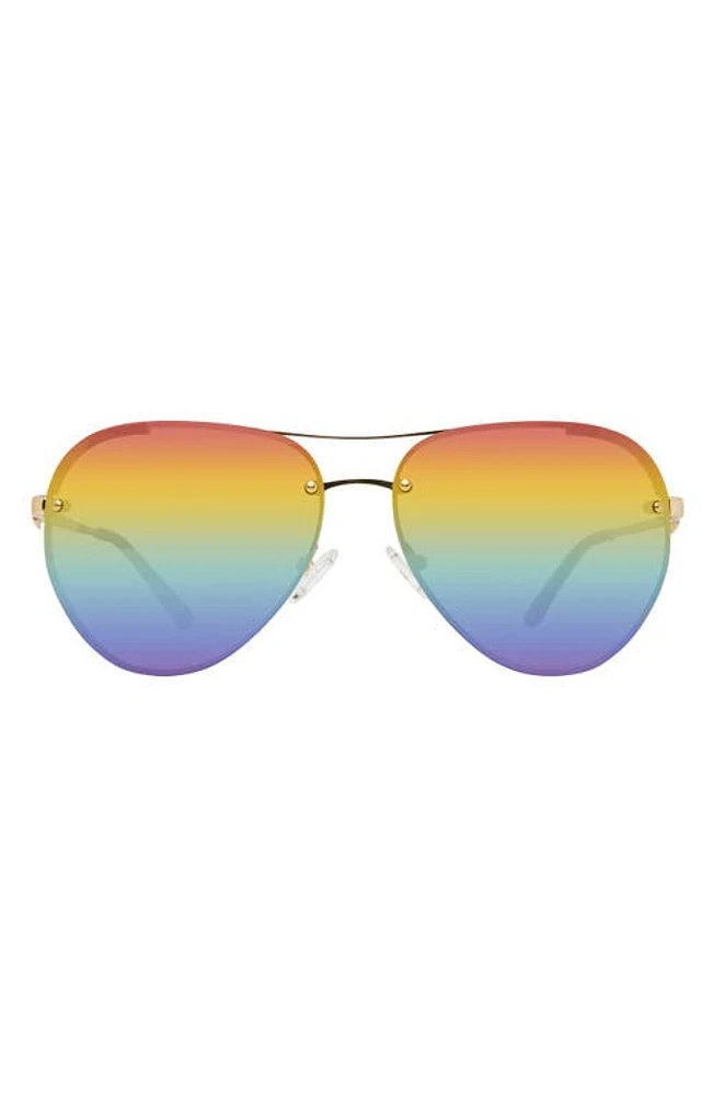 Kurt Geiger London 60mm Aviator Sunglasses in Gold Black/Rainbow at Nordstrom