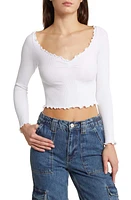 BDG Urban Outfitters Elsie Rib Long Sleeve Crop Top White at Nordstrom,