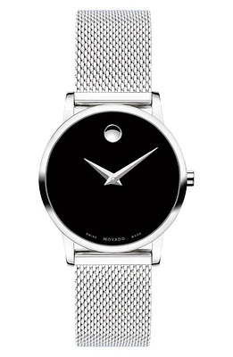 Movado Museum Mesh Strap Watch, 28mm in Silver/Black/Silver at Nordstrom